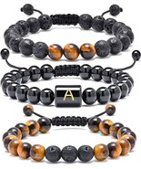 3pcs Initials Bracelets for Men, Handmade 8mm Tiger Eye &amp; Lava Rock Ston... - £11.40 GBP