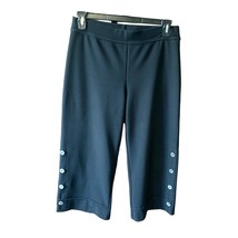Womens Black Size L Black Pull on Capri Cropped pants Wide Leg button De... - $14.84