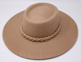 A New Day Women&#39;s Wide Brim Tan Beige Boater Hat w/ Braid 100% Wool NWT - £15.80 GBP