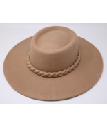 A New Day Women&#39;s Wide Brim Tan Beige Boater Hat w/ Braid 100% Wool NWT - £15.78 GBP