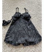 Cinema Etoile Seductivewear Black Ruffle Lingire Dress W/ Thong Size Small - $320.24 MXN