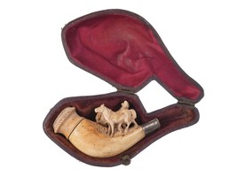 c1890 Antique Carved Meerschaum Pipe with horses - $193.05