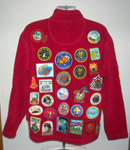 Boy Scout Fleece Jacket 46 Patches Adult Medium Red half zip MAC Space B... - $74.20