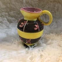 Elbee Italy Miniature Ceramic Pitcher  Jug Yellow Black Signed Numbered Vintage - £12.58 GBP