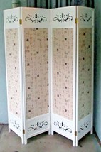 MyGift Oriental Design Large White &amp; Beige Wooden 4 Panel Folding Room D... - £155.75 GBP