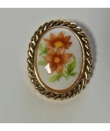 Signed W. Germany Gold-tone Floral Ceramic Scarf Clip - $23.33 CAD