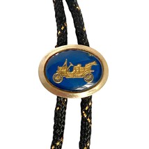 Antique 3-D Ford Car Image Under Glass Blue Background Brass Bolo Tie Bl... - $19.95