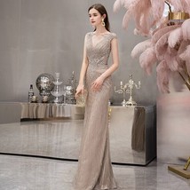 Luxury Shinny Gold Mermaid Evening Dresses for Women 2021 Beading Crystal Sheer  - $520.99