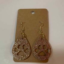 Handmade epoxy resin paw print earrings - gold glitter - £4.98 GBP