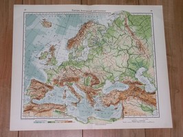 1928 Vintage Physical Map Of Europe Russia Germany France Mountains Rivers - £14.21 GBP