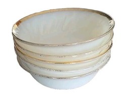 Five (5) Vintage Fire King ~ White Swirl ~ Berry Custard Bowls ~ Gold Ri... - $37.40