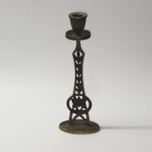 Antique Vintage ISRAELI MADE 10&quot; Solid Brass Candle Holder - Moses Promised Land - £13.39 GBP