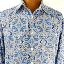 Michael Kors Blue Mens Size Large Tailored Fit Paisley No Iron Dress Shirt LS - £35.96 GBP