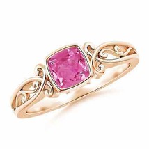 ANGARA Vintage Style Cushion Pink Sapphire Solitaire Ring for Women in 14K Gold - £866.84 GBP