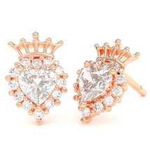 White Topaz Diamond Claddagh Motive Stud Earrings in 14k Rose Gold - £323.97 GBP