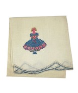 Vintage Single Pillowcase Embroidered Woman Holding Flowers &amp; Crochet Edge - $222.50 MXN