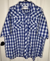 Vintage Rustler Plaid Short Sleeve Shirt 2XL Blue Silver NICE! Cowboy Rodeo - £13.10 GBP