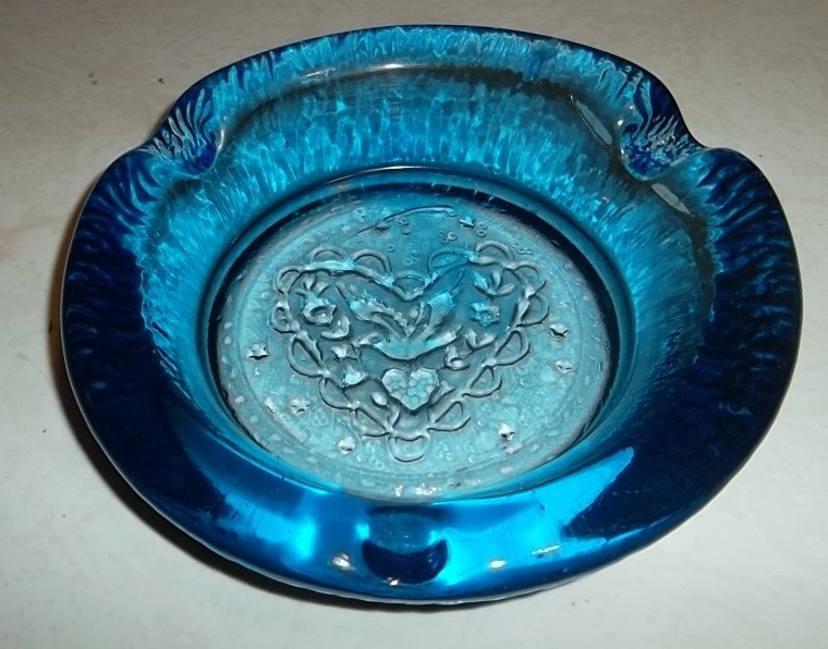 Vintage 1960's Blenko Serene Blue Color Handmade Pressed Solid Heavy Round Glass - $79.00