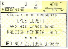 Lyle Lovett Ticket Stub November 23 1994 Raleigh North Carolina - £19.48 GBP