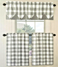 Buffalo Check Gray Primitive Star Point Valance Tier Curtain Set Country Rustic  - £29.09 GBP