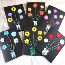 Set of 6 Handmade Black floral greeting cards with FREE SILVER PEN, 5X7&quot;, folded - £16.75 GBP