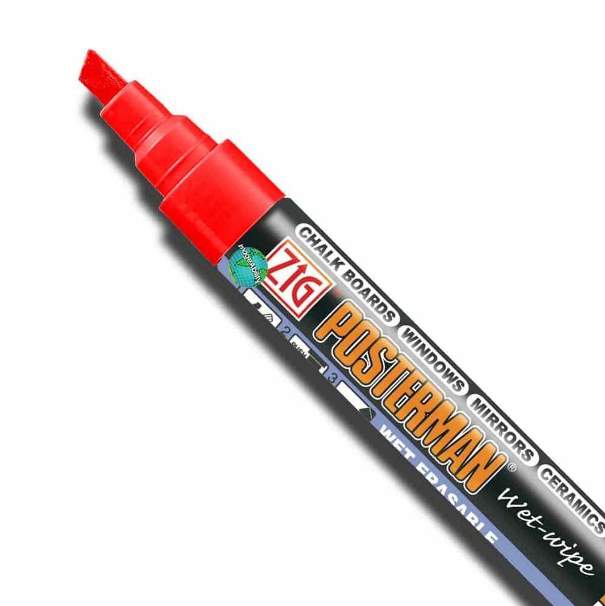 RED Zig Posterman Wet-Wipe Broad Chisel 6mm eRaSaBLe Liquid CHALK MARKER... - $23.11