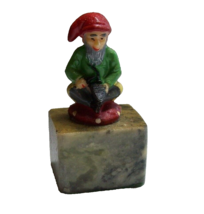Gnome Elf Figure Vintage Figurine Fantasy Seated On Mushroom Marble Base Dwarf - £21.66 GBP