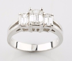 1.17 Carat Émeraude Coupe Diamant 18k Blanc Or Trois Pierres Fiançailles... - $89,558.33 MXN
