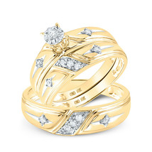 10kt Yellow Gold His Hers Round Diamond Cross Matching Bridal Wedding Ri... - $691.71