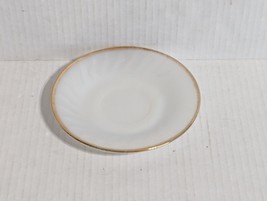 Vintage Fire King White Gold Rim Trim Swirl Milk Glass Saucer Replacement Plate - £7.66 GBP