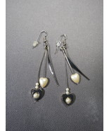 Earrings Pierced 3&quot; Dangles Faux Pearls Heart Shaped 3 Bars NEW Shepherd... - £6.08 GBP