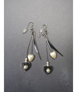 Earrings Pierced 3&quot; Dangles Faux Pearls Heart Shaped 3 Bars NEW Shepherd... - $7.77