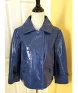 J&#39;ENVIE Sapphire Blue Wet Look Cropped Leather Swing Jacket w/ Pockets (... - $53.47 CAD