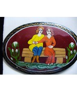 RussKiia Hand Painted Couple, Wooden Brooch - $180.56 MXN