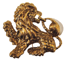 Joan Rivers IMPERIAL LION Brooch Pin Heraldic Antique Gold Tone 2 1/2&quot; Tall - £59.28 GBP