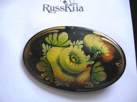 RussKiia Hand Painted Yellow Rose Wooden Brooch - $9.60