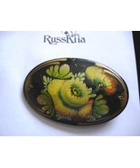 RussKiia Hand Painted Yellow Rose Wooden Brooch - $180.56 MXN