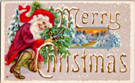 Postcard Santa Cutting Christmas Tree Embossed #250E Early 1900s Unposted - £8.87 GBP
