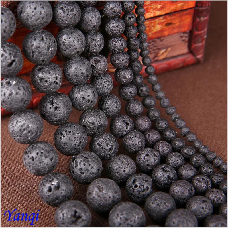 Yanqi Black Volcanic Lava Beads Natural Stone Round Loose Wholesale 4-18mm Beads - £6.56 GBP+