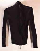 Jean Paul Gaultier Womens Ribbed Full Zip Black Wool Knit Jacket M - $99.00
