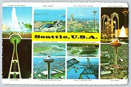 Postcard Greetings From Seattle Washington Famous Locations Multi View 4x6 - £3.54 GBP