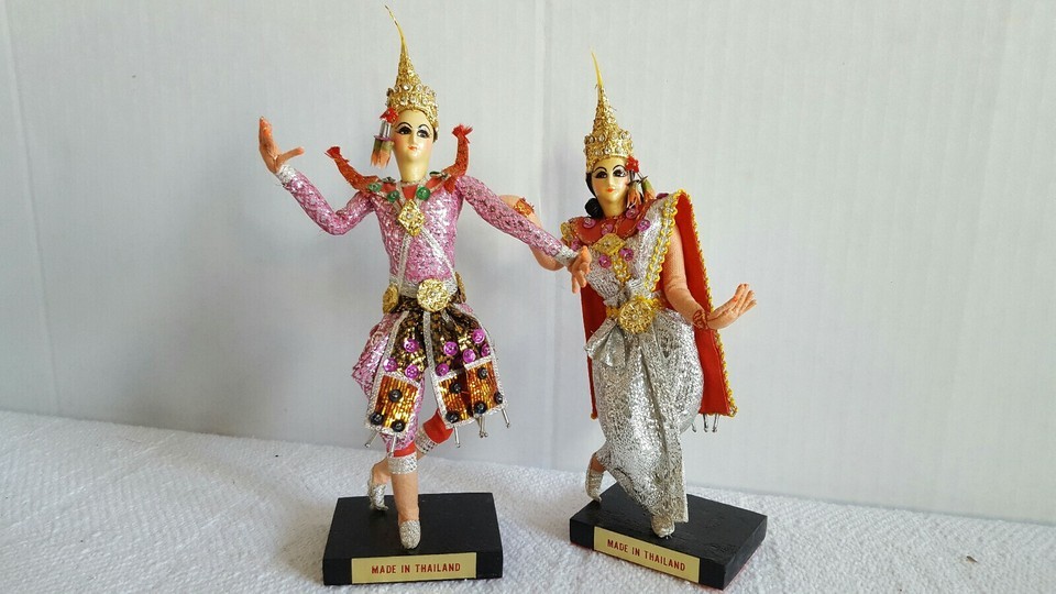 Vintage Thai Thailand Siam Dancer Doll Figurine Cloth Hand Painted - $29.99