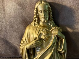 Vtg Sacred Heart Jesus Christ Statue Figure Ceramic Chalk 22&quot; Religious Catholic - £245.60 GBP