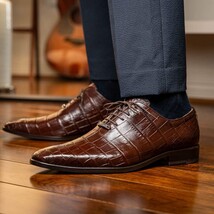 Marco Di Milano Genuine Alligator Oxford Leather Shoes Bono Brown image 6