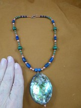 (v462-8) iridescent Paua abalone shell w/ Malachite + Sodalite 20&quot; bead Necklace - £82.93 GBP