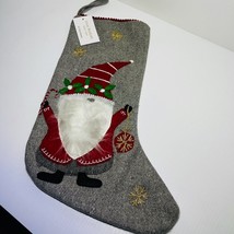 Christmas Stocking Isaac Mizrahi New York Santa Claus Gray Gnome 22 Inch - £23.25 GBP