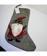 Christmas Stocking Isaac Mizrahi New York Santa Claus Gray Gnome 22 Inch - £23.74 GBP