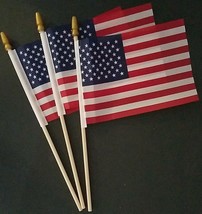 American Mini-USA Flags 4”X6” on 10” Sticks w Gold Spear Tops 3 Flags/Pk - £2.32 GBP