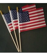 American Mini-USA Flags 4”X6” on 10” Sticks w Gold Spear Tops 3 Flags/Pk - £2.36 GBP