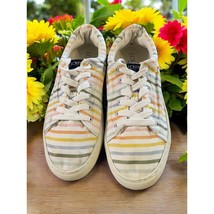 J Crew Women&#39;s Tennis Shoes Athletic Ties with Stripes Sneakers Size 7.5 - $19.64